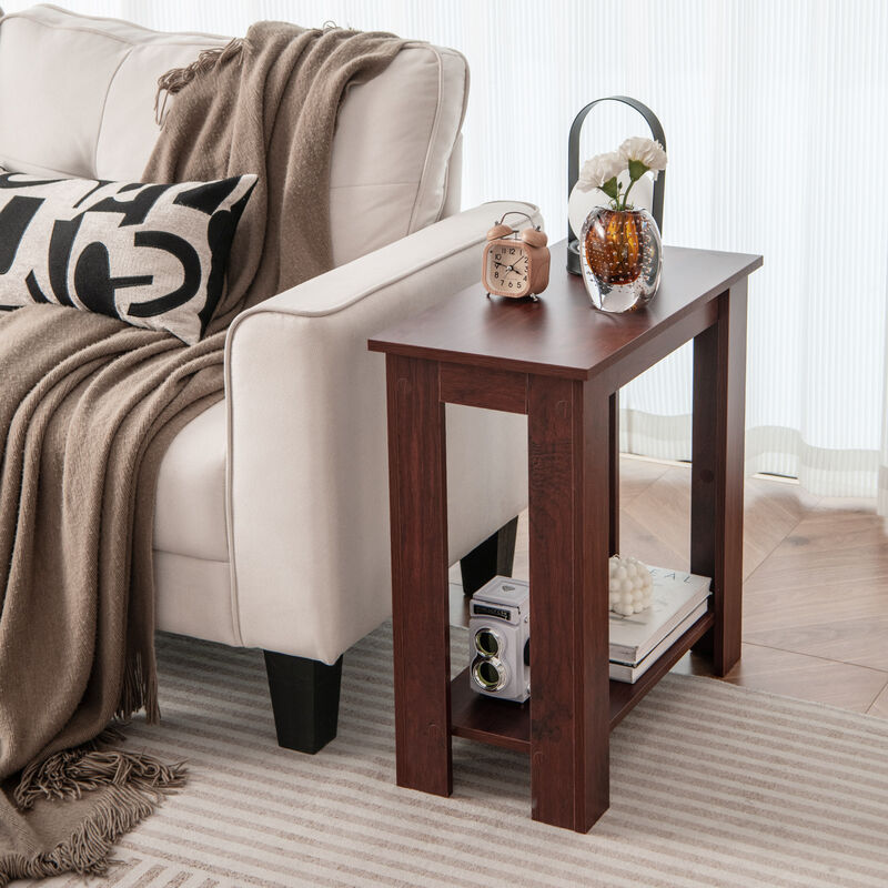 2-Tier Modern End Table with Storage Shelf, Compact Design for Small Spaces