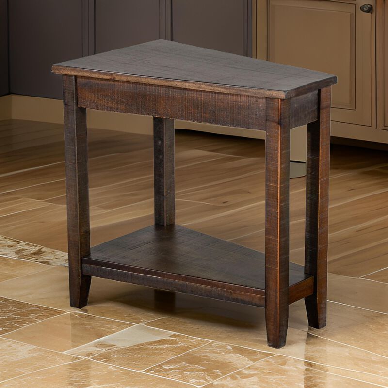 Flint Chairside Table with Shelf, 24 Inch Angled Dark Brown Mahogany