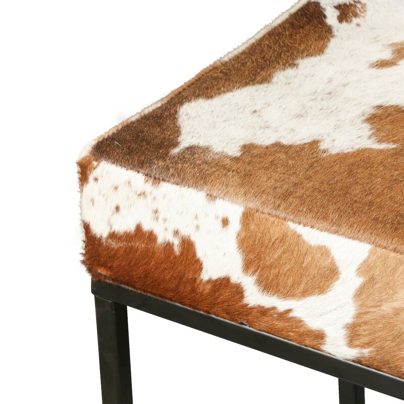 World Interiors Melbourne 54in Iron and Brown Cowhide Leather Bench image number 2