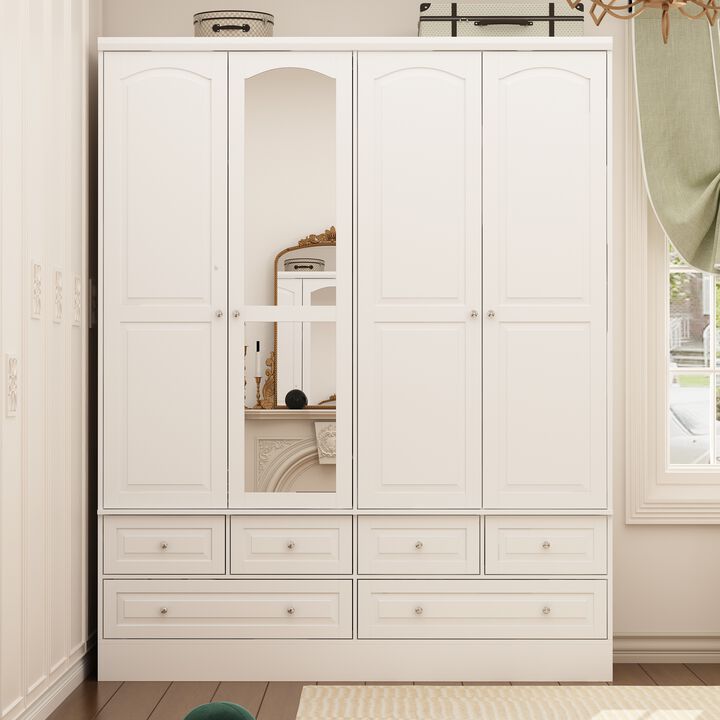 FUFU&GAGA Large Wardrobe with Mirrored Doors and Six Drawers – Stylish and Functional Storage Solution (63" W x 19.7" D x 78.7" H),White