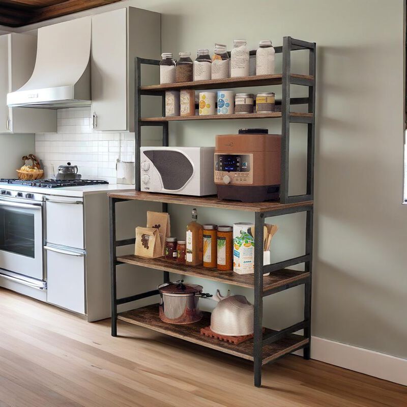5-Tier Baker&rsquo;s Rack Organizer with Microwave Shelf and Storage Hooks