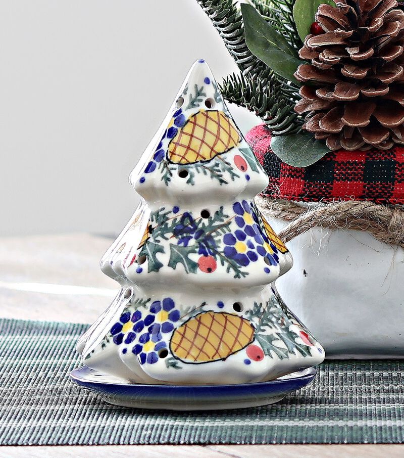 Blue Rose Polish Pottery Pinecone Christmas Tree Luminary