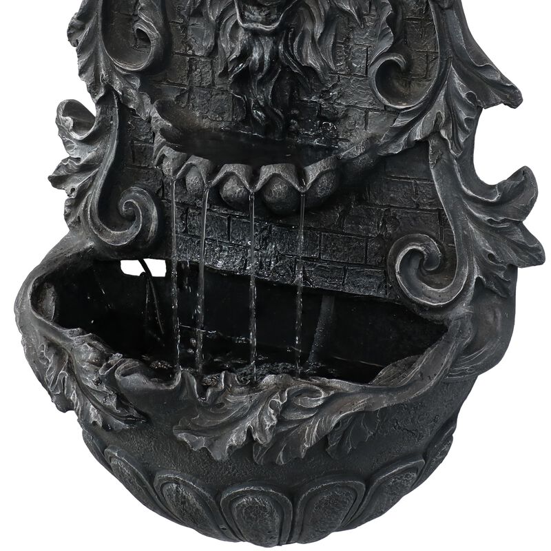 Sunnydaze Stoic Courage Lion Head Polyresin Outdoor Solar Wall Fountain