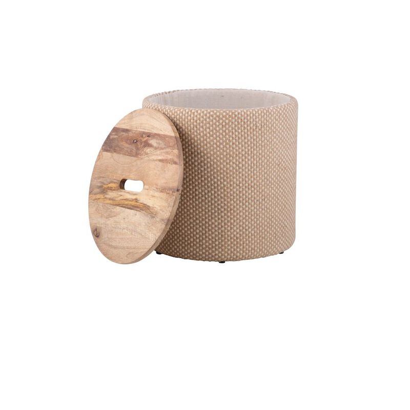 Carolina Chair & Table Handwoven Zeus Jute Check Wood Top Storage Ottoman