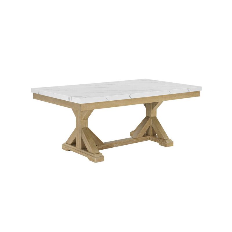Best Quality Furniture Faux Marble Top Dining Table With Rustic Beige Wood Base