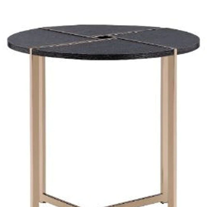 Homezia 24" Champagne And Black Manufactured Wood And Metal Round End Table