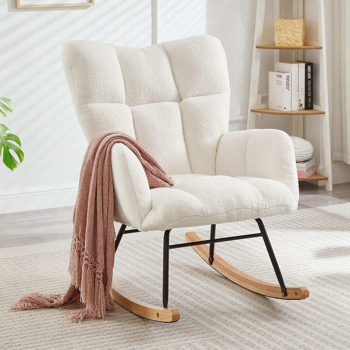 Merax Accent Chairs for Living Room Tufted Upholstered Teddy Fabric Glider Chair Rocking Chair