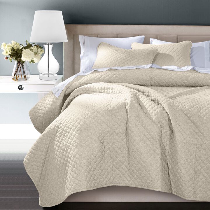 Anna Twin Tan Quilted Coverlet Set