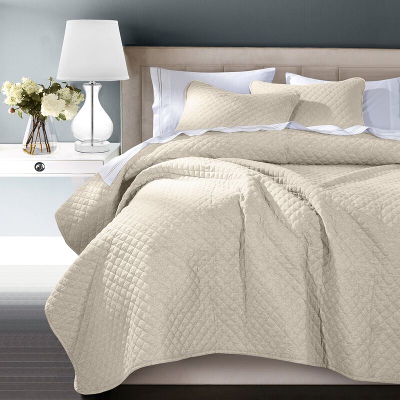 Anna Full/Queen Tan Quilted Coverlet Set image number 1