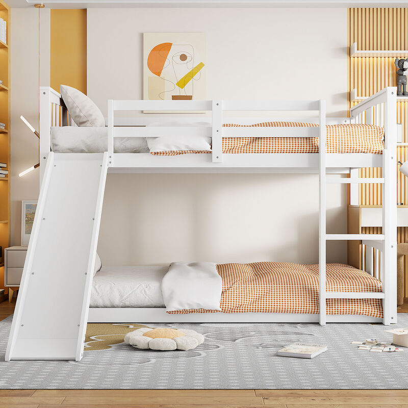 Whisen Twin Over Twin Bunk Bed with Slide and Ladder - Gray