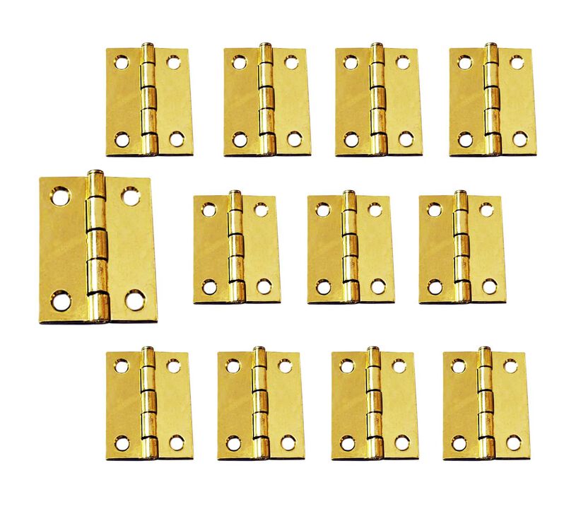 QCAA Narrow Butt Utility Hinge, Swaged, with Removable Loose Pin for Cabinet Door or Box Hinge, 2 x 1-1/2 x 1.4mm, Brass Pla