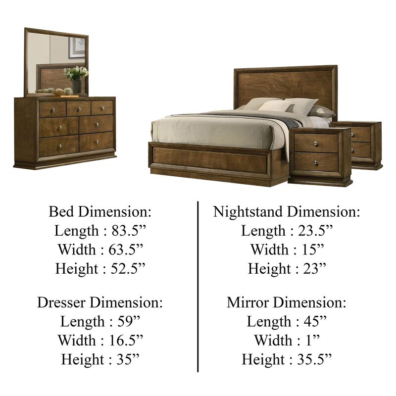 Rouk 5pc Queen Bedroom Set, Walnut Brown Wood, Bronze, 2 Nightstands image number 5