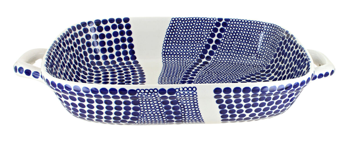 Blue Rose Polish Pottery Cobalt Large Baker With Handles