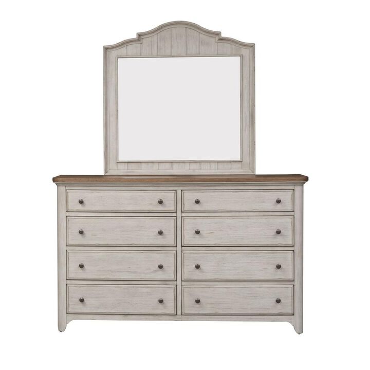 Liberty Furniture Farmhouse Reimagined Dresser & Mirror in Antique White w/ Chestnut Top