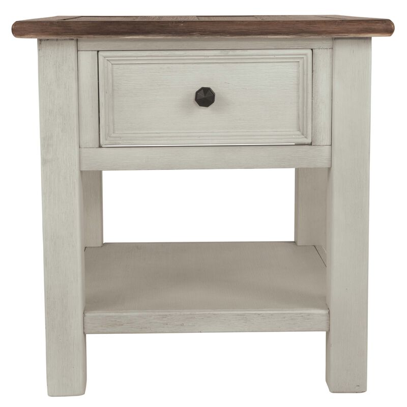 Chair Side End Table with 1 Cabinet and Pull Out Tray, White and Brown-Benzara image number 2