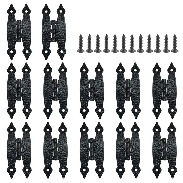 Murtenze 12 Pack 3.5 Inch Black Antique H Hinges Cold Rolled Steel Cabinet Hinge Flat Hinges Flush Mount Door Hinges Decorative