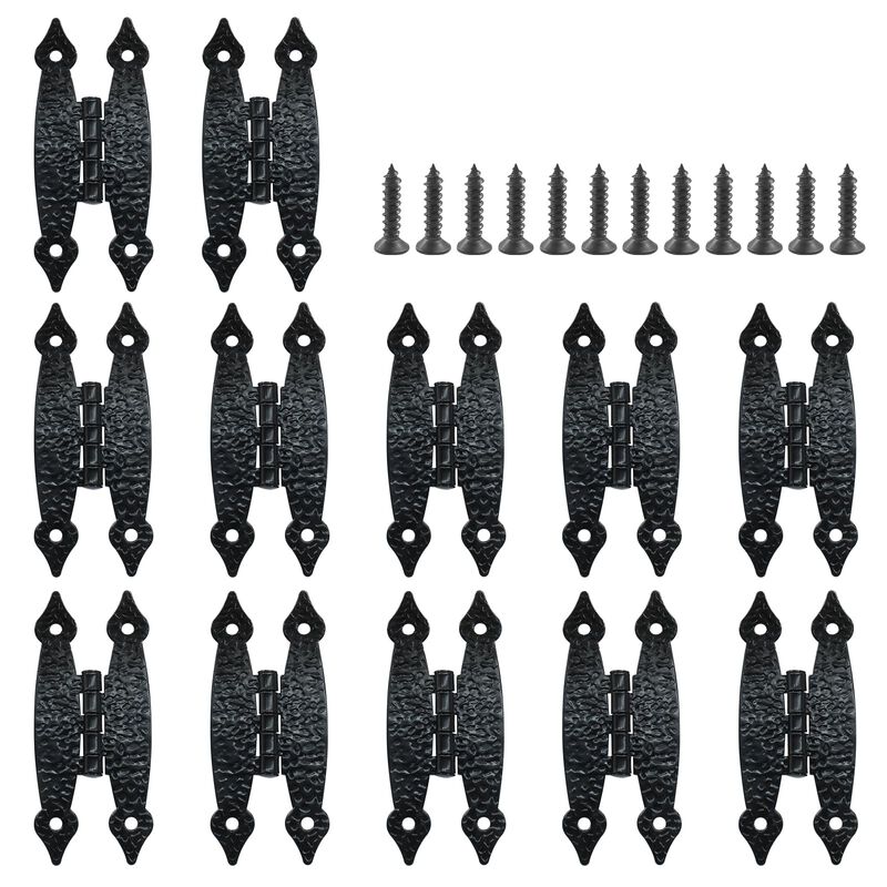 Murtenze 12 Pack 3.5 Inch Black Antique H Hinges Cold Rolled Steel Cabinet Hinge Flat Hinges Flush Mount Door Hinges Decorative