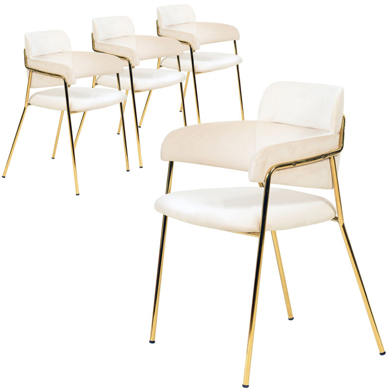 Axis Upholstered Dining Chairs Curved Open-Back & Gold Legs Set of 4 in