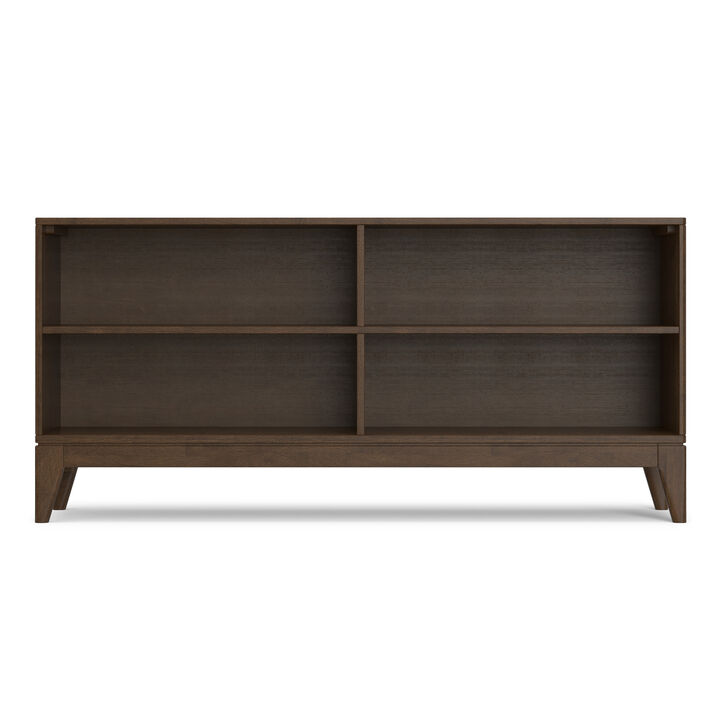 Simpli Home Harper 30 inch x 64 inch Solid Wood Mid Century 4-Shelf Low Bookcase