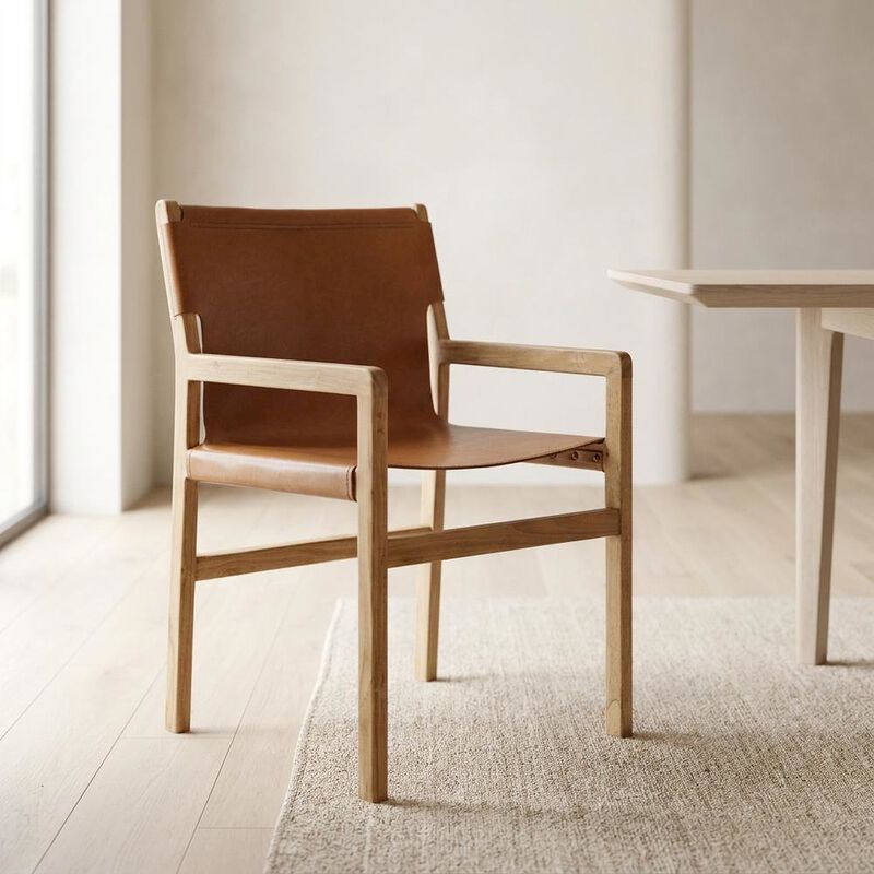 Leather Dining Accent Chair with Armrests, Chestnut Tan image number 4