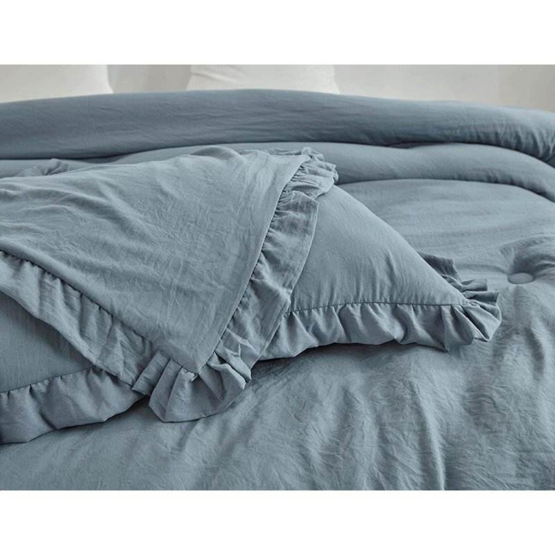 3-Piece Stone-Washed Comforter Set – Soft Microfiber Bedding with Ruffle Detailing