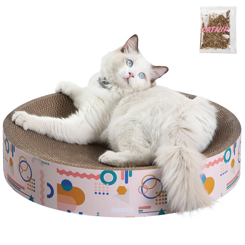 Nelson Modern Cardboard Round Bowl Cat Scratcher with Catnip