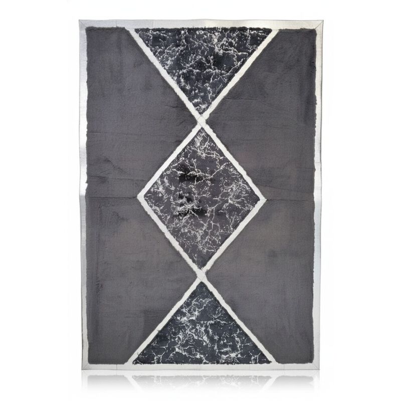 Modern Plush Rug with Black Marble Diamond Center, Custom Size Available image number 0
