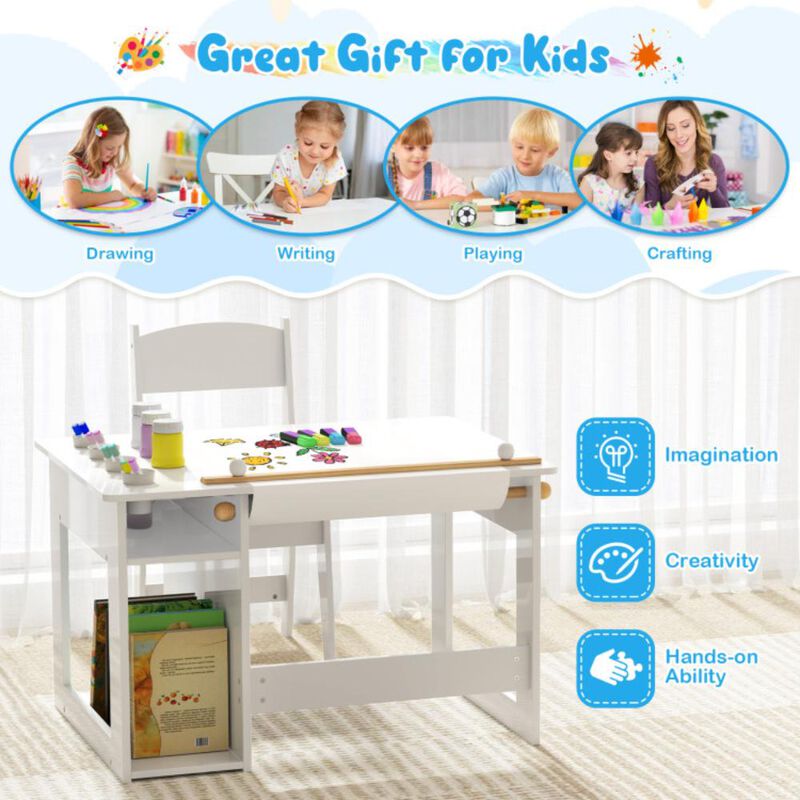 Hivvago Kids Art Table and Chair Set Toddler Craft Drawing Desk