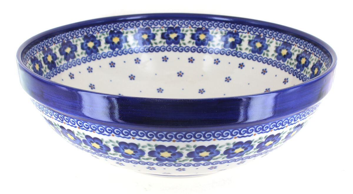 Blue Rose Polish Pottery Daisy Surprise Large Serving Bowl