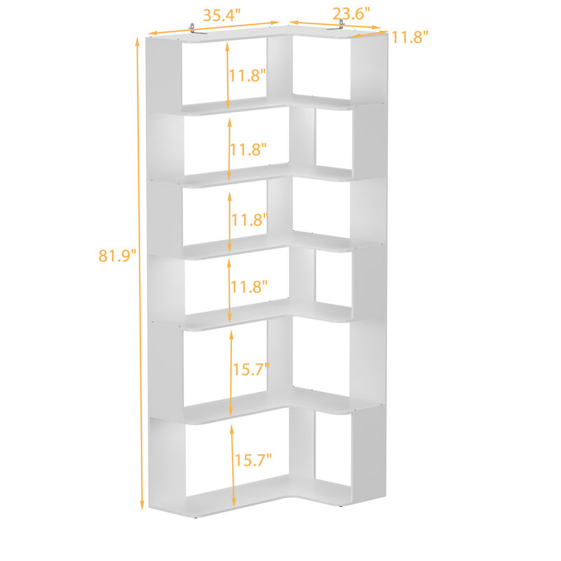 FUFU&GAGA White Mdf 6-Shelf Ladder Bookcase (35.4-in W x 81.9-in H x 23.6-in D),White image number 9