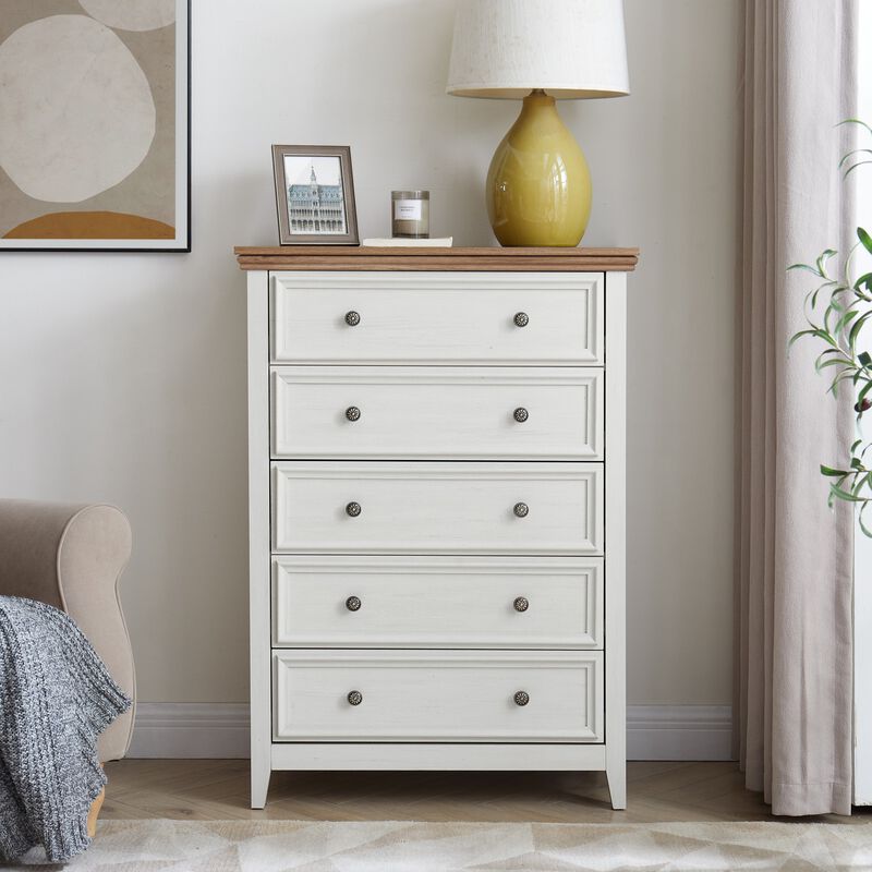 Beige 44.3 in. H Accent Cabinet with 5 Drawers