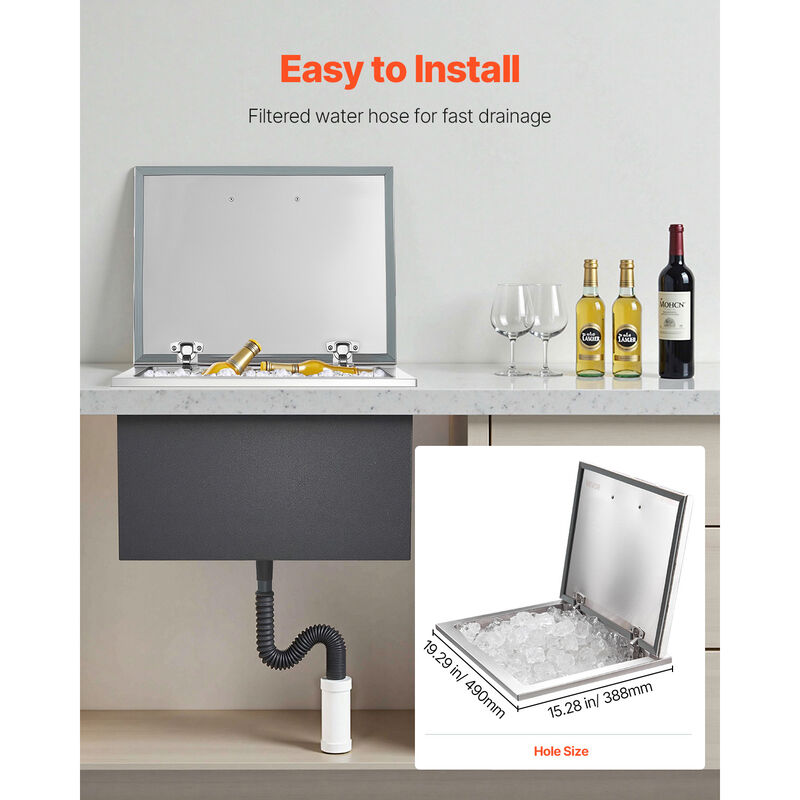 113.7 Qt Drop in Ice Chest Ice Cooler Ice Bin Stainless Steel 28"x20"x17" image number 4