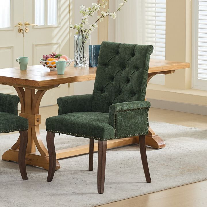 GOODSILO Upholstered Chenille Accent Dining Chair with Tufted Back and Curved Wood Legs