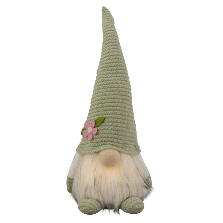 12.25" Lighted Green Spring Gnome with Flower Hat