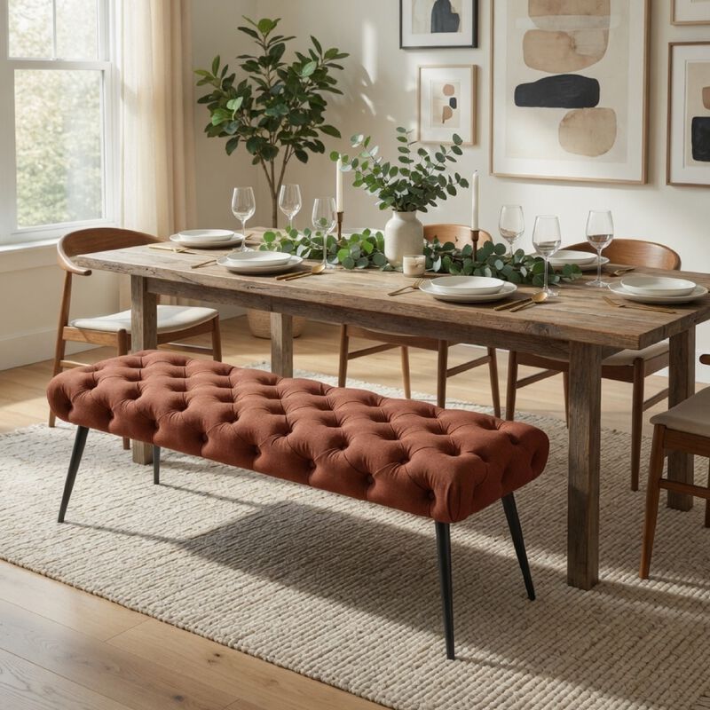 Lila Bench, Foam Seat, Button Tufted, Chrome Legs image number 8