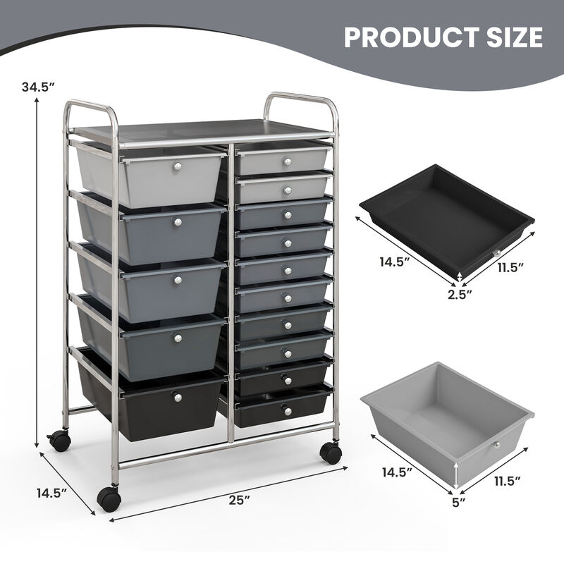 15-Drawer Storage Rolling Organizer Cart