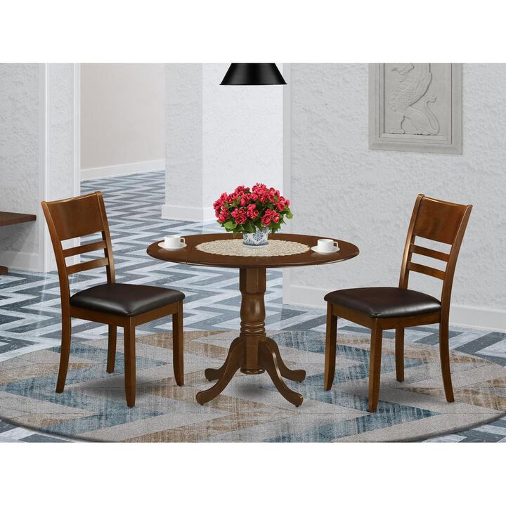 3 Pc Dinette Table with 2 drop leaves and 2 Leather Kitchen Chairs