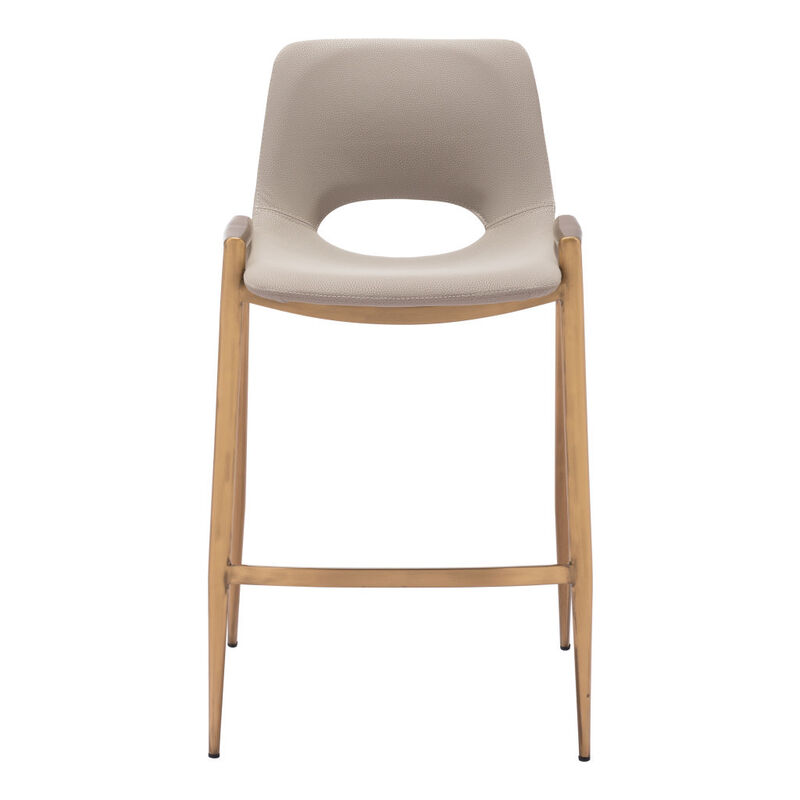 HomeRoots Set of Two 26" Beige And Gold Faux Leather And Steel Low Back Counter Height Bar Chairs