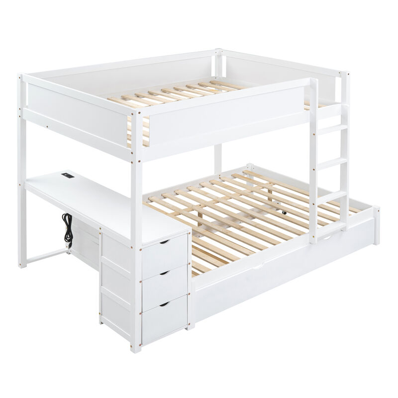 Whisen Full-Over-Full Bunk Bed with Trundle Desk Drawers, Solid Wood for Bedroom Kids image number 4