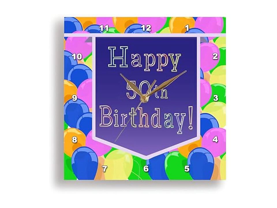 Balloons Purple Banner Happy Birthday Wall Clock 13 Inch Silent Home Decor