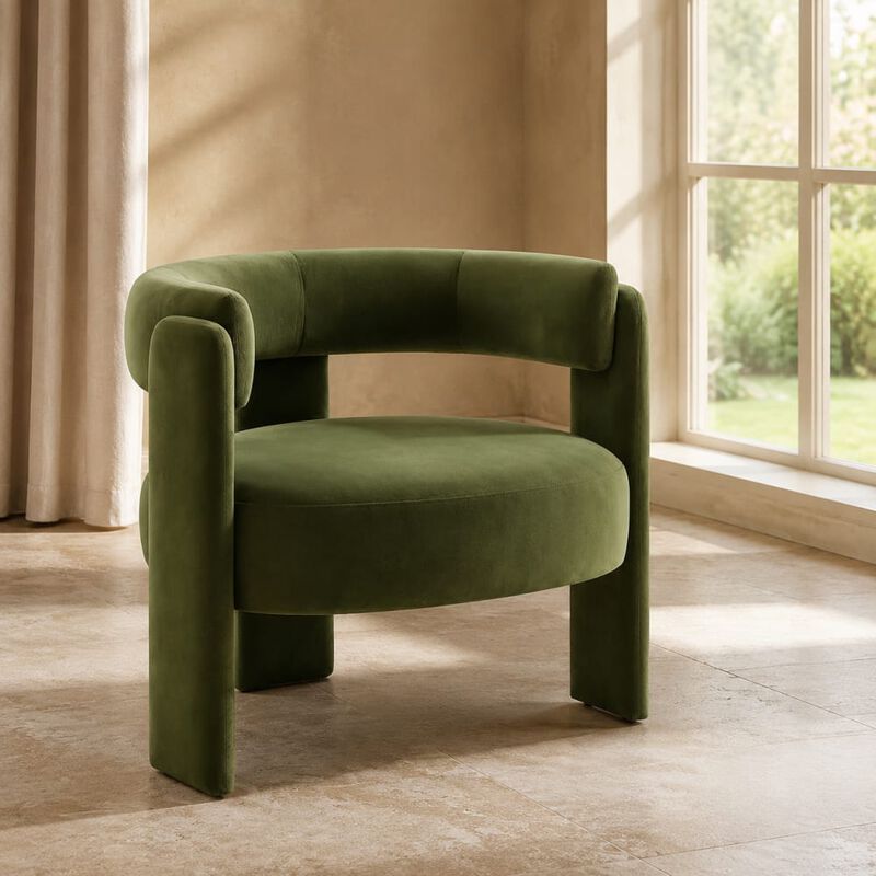 GOODSILO Mid-Century Modern Velvet Accent Chair Comfy Upholstered Single Sofa Armchair for Living Room, Bedroom, Office, and Reading image number 2