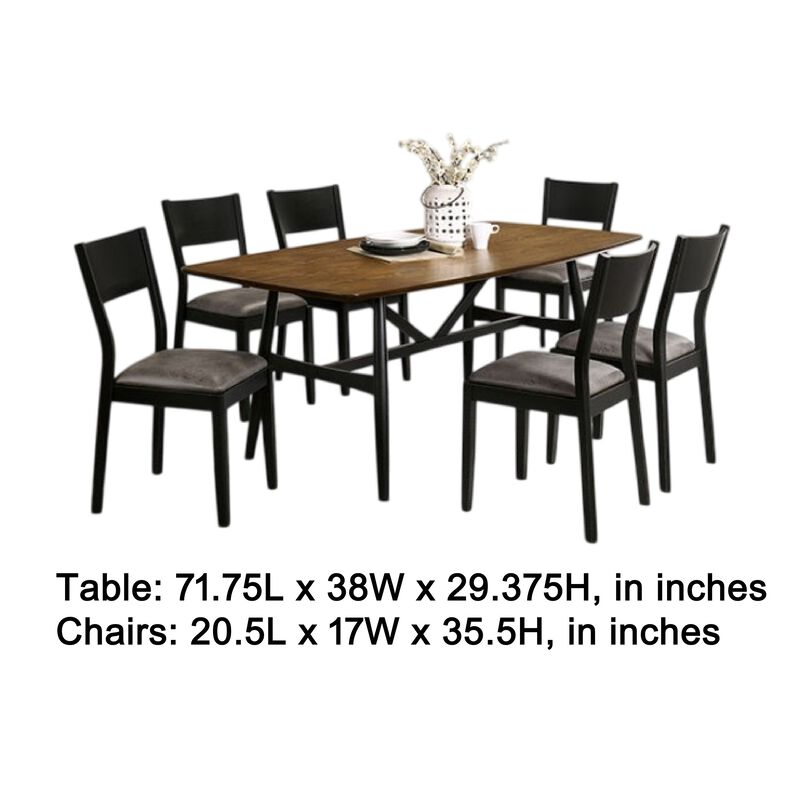 Riera 7pc Dining Table Set with Planked Top, 6 Faux Leather Chairs image number 5