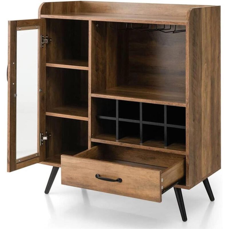 Hivvago Mid-Century Modern Sideboard Wood Buffet Cabinet Wine Rack and Glass Storage