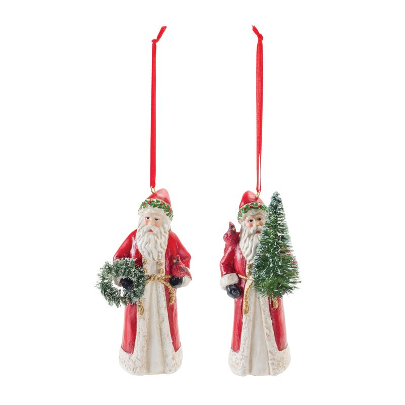 Festive Red Santa With Cardinal Bird Ornament (Set of 6)