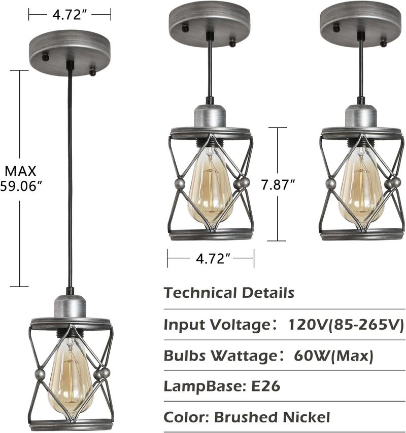 Industrial Pendant Lighting for Kitchen Island, Dining Room, and Bedroom