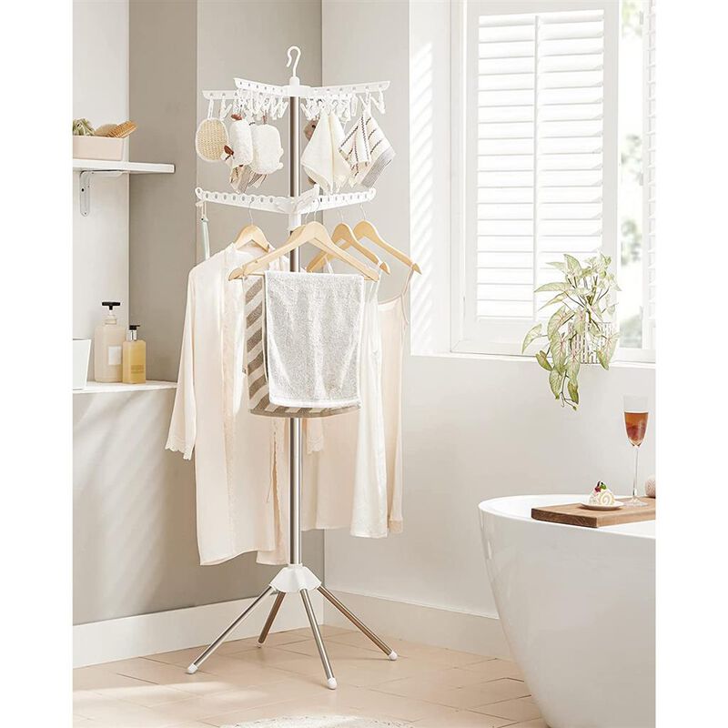 Foldable Indoor Rotary Garment Rack with 2-Tier Quadripod Frame