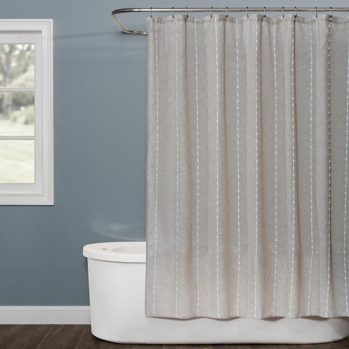 Saturday Knight Ltd Davidson Stripe Faux Linen Fabric Bath Shower Curtain - 70x72", Natural