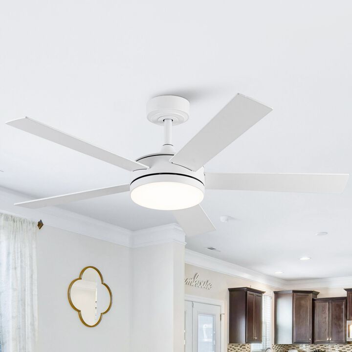 48" Modern White Smart Integrated LED Ceiling Fan with Remote and App