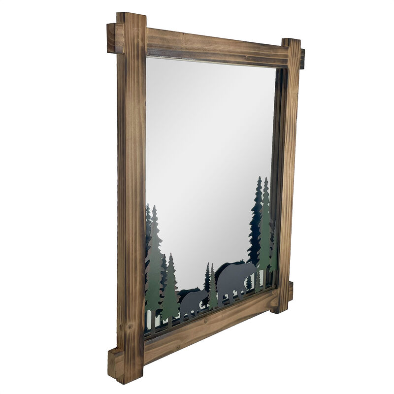 26-Inch High Black Bears Wood and Metal Wall Mirror Cabin Home Bedroom Decor image number 1
