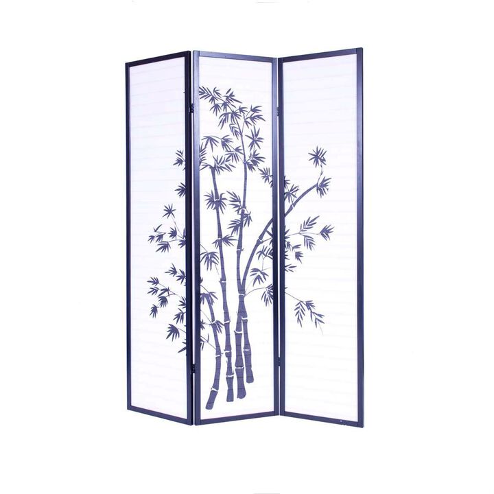 Wooden 3-Panel Shoji Screen – Asian-Inspired Room Partition with Wicker Texture